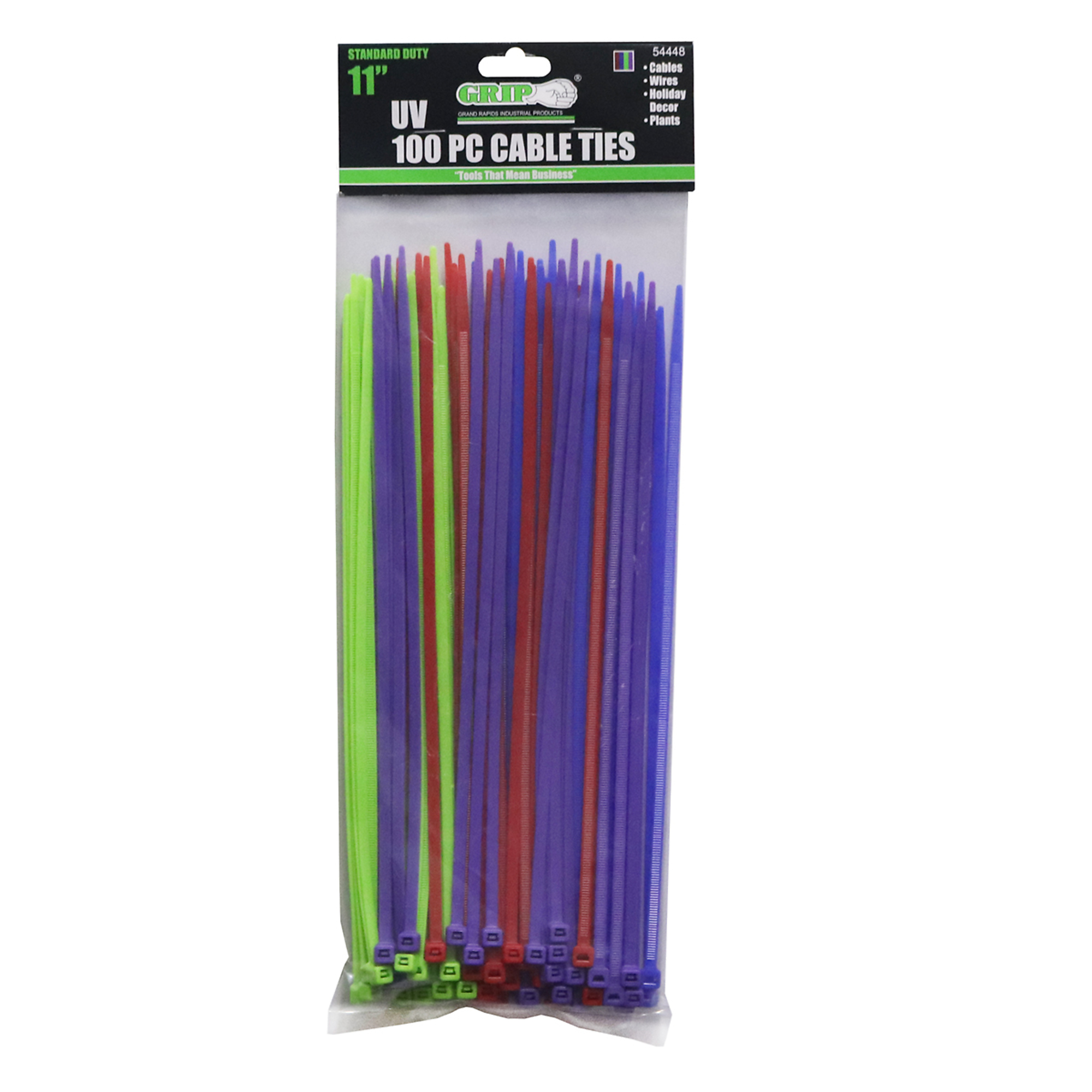 Grip, 11" Standard Duty 100 pc Cable Tie - Assorted,  Loop tensile strength: 50 lbs, Model #54448